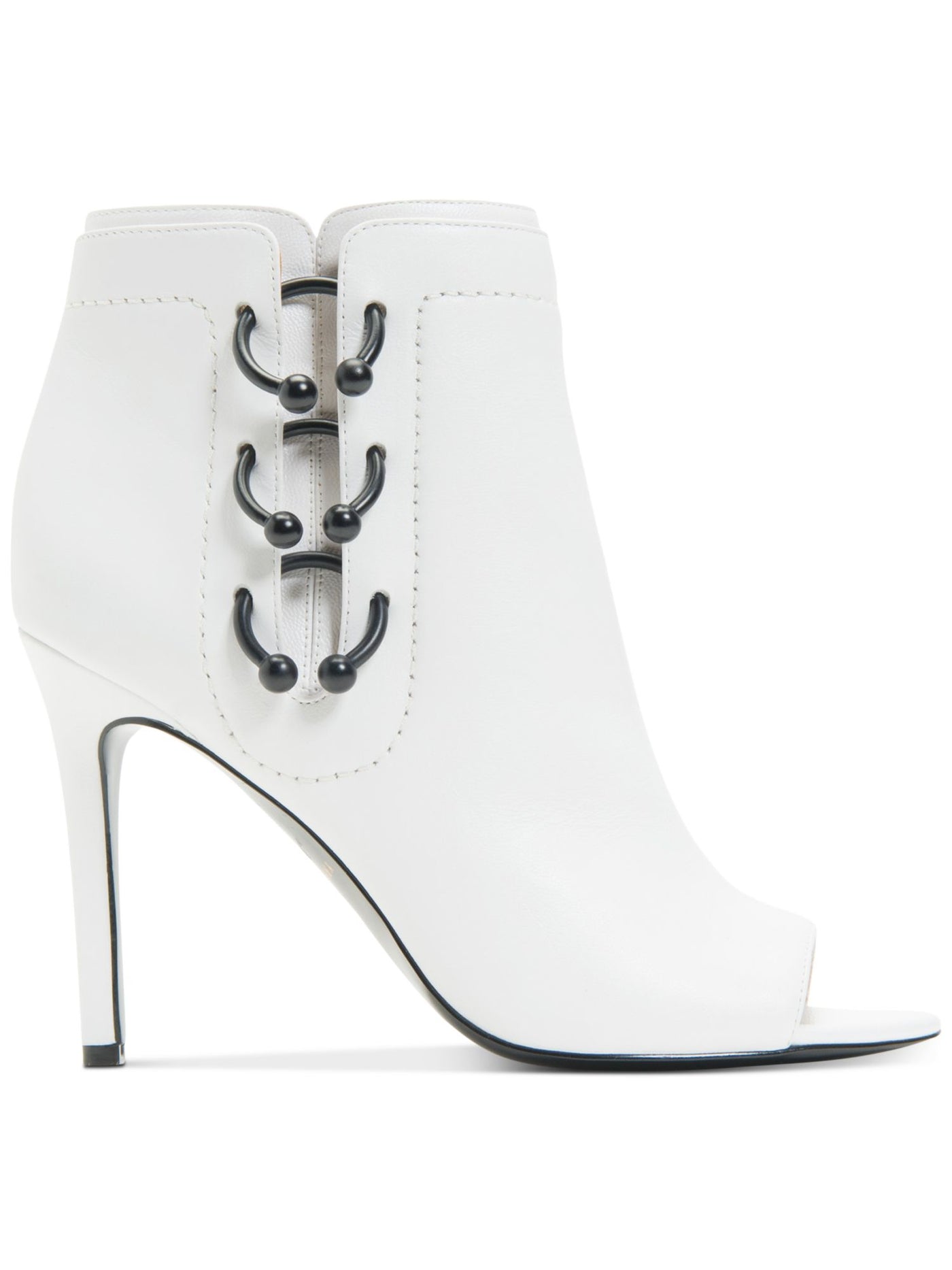 KATY PERRY Womens White V-Notch Cutout Ring Hardware Unity Too Round Toe Stiletto Zip-Up Leather Shootie 6.5 M