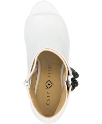 KATY PERRY Womens White Ring Accents Padded The Unity Peep Toe Stiletto Zip-Up Leather Booties 7 M