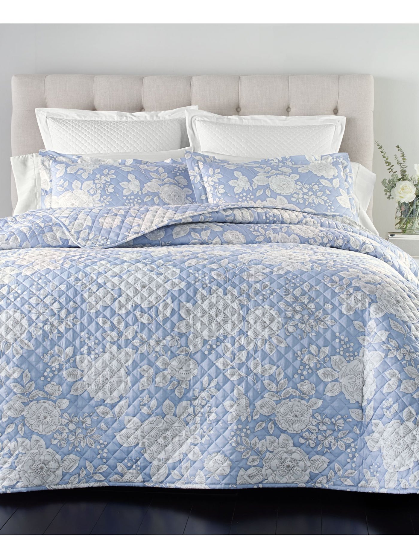 CHARTER CLUB DAMASK COLLECTION Light Blue Printed 210 Thread Count 26 X 26 Sham