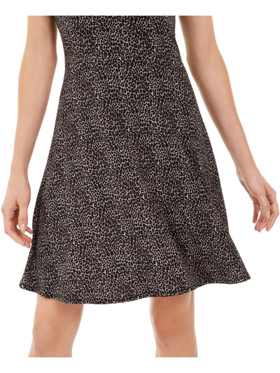 MICHAEL MICHAEL KORS Womens Gray Stretch Zippered Animal Print Short Sleeve V Neck Above The Knee A-Line Dress Petites PL