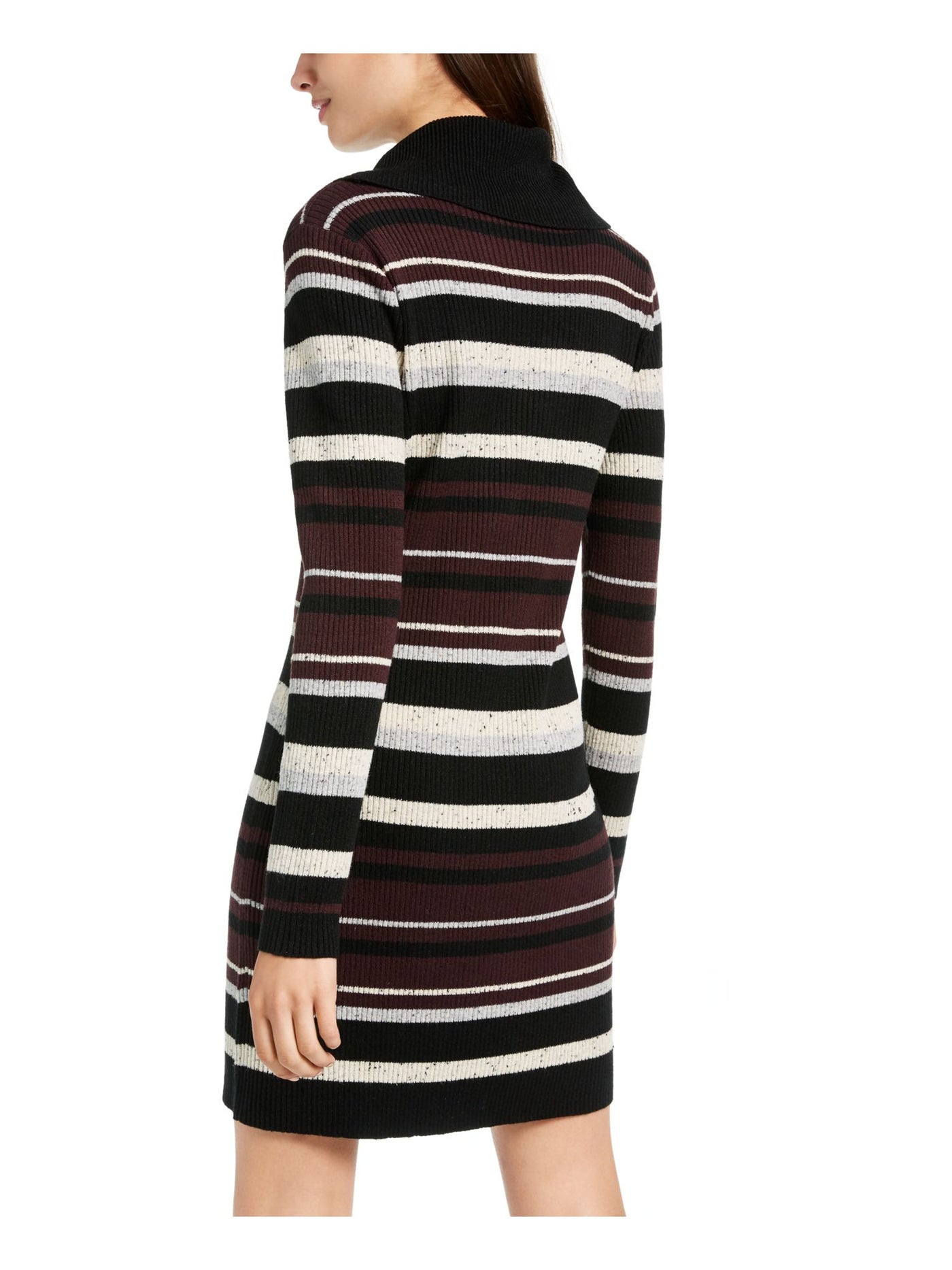 BCX Womens Black Striped Long Sleeve Mock Above The Knee Sheath Dress S