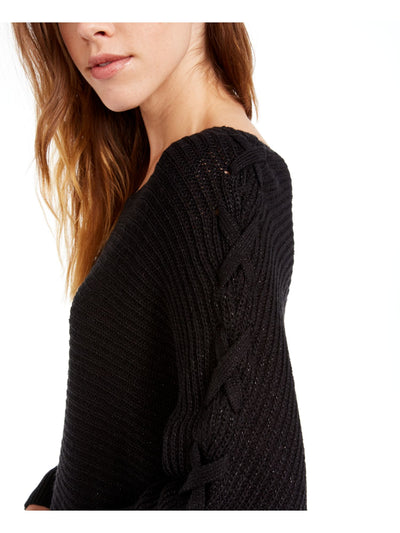 AMERICAN RAG Womens Black Ribbed Dolman Sleeve Scoop Neck Sweater S