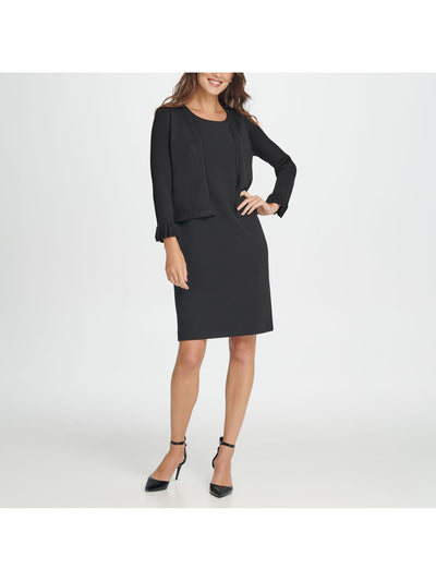 DKNY Womens Black Ruffled Sleeve Long Sleeve Open Cardigan Sweater L