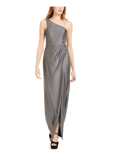 CITY STUDIO Womens Gray Zippered Sleeveless Asymmetrical Neckline Maxi Evening Sheath Dress 1