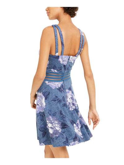 CITY STUDIO Womens Navy Glitter Sheer Printed Sleeveless Halter Mini Party Fit + Flare Dress 15