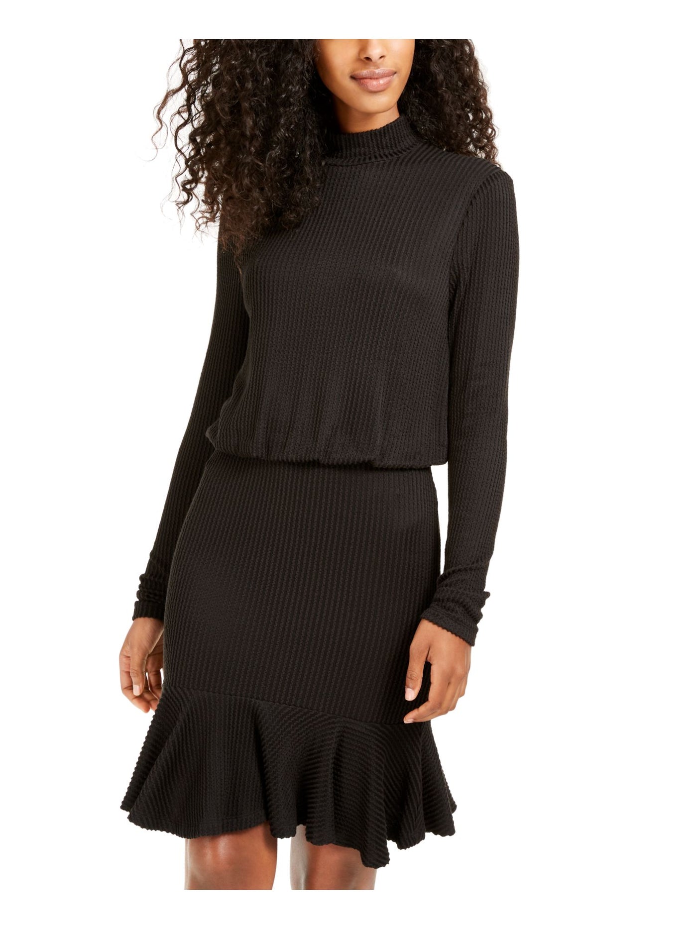 CITY STUDIO Womens Long Sleeve Mock Above The Knee Blouson Dress