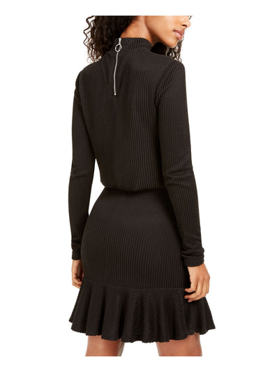 CITY STUDIO Womens Long Sleeve Mock Above The Knee Blouson Dress