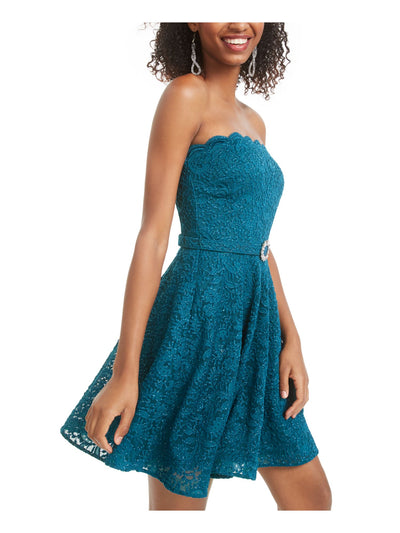 CITY STUDIO Womens Teal Belted Sleeveless Strapless Short Party Fit + Flare Dress 3