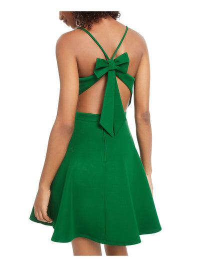 CITY STUDIO Womens Green Bow-back Spaghetti Strap V Neck Mini Evening Fit + Flare Dress 15