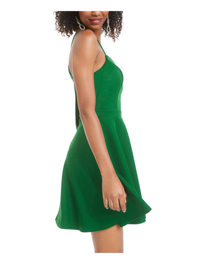 CITY STUDIO Womens Green Bow-back Spaghetti Strap V Neck Mini Evening Fit + Flare Dress 15