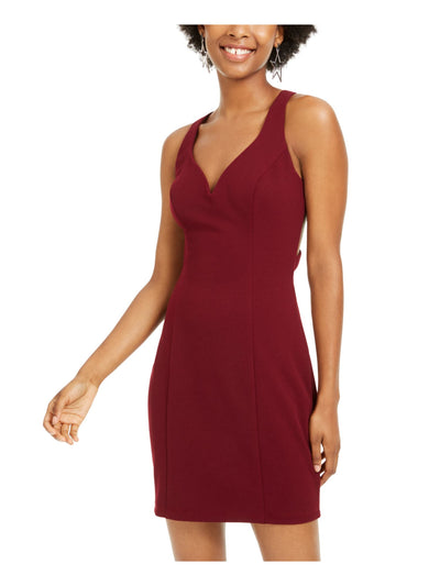 B DARLIN Womens Burgundy Zippered Strappy Back Sleeveless V Neck Short Cocktail Sheath Dress 11\12