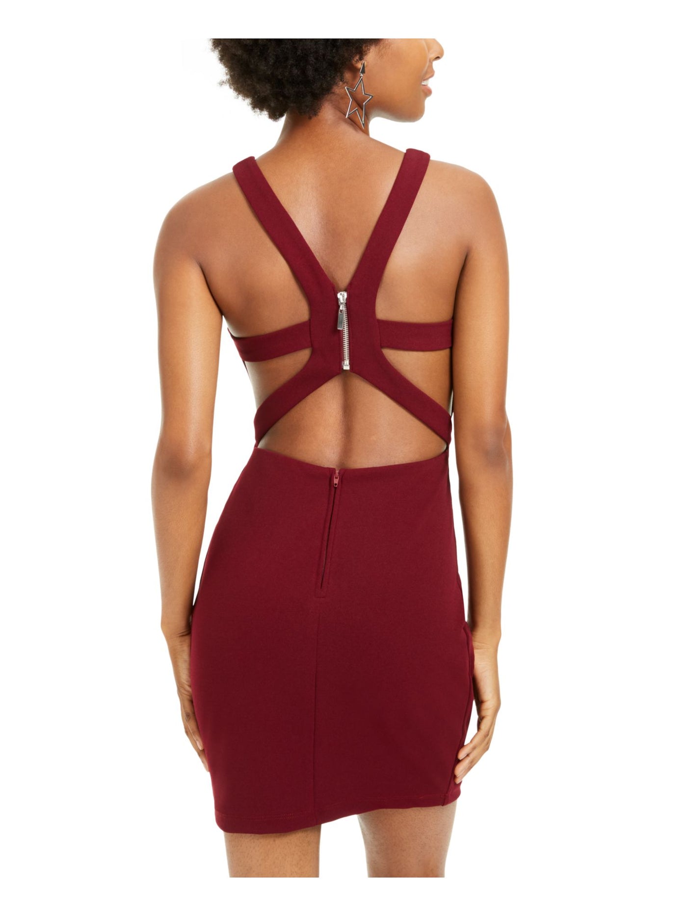 B DARLIN Womens Burgundy Zippered Sleeveless V Neck Short Cocktail Sheath Dress 13\14