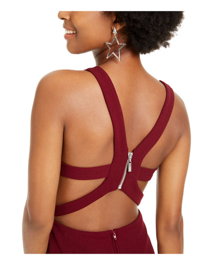 B DARLIN Womens Burgundy Zippered Strappy Back Sleeveless V Neck Short Cocktail Sheath Dress 11\12