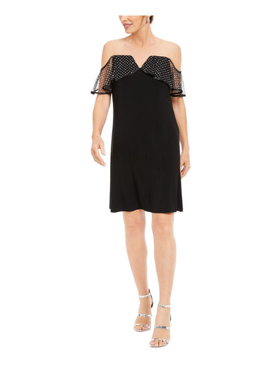 MSK Womens Black Short Sleeve Knee Length Shift Cocktail Dress Size: S