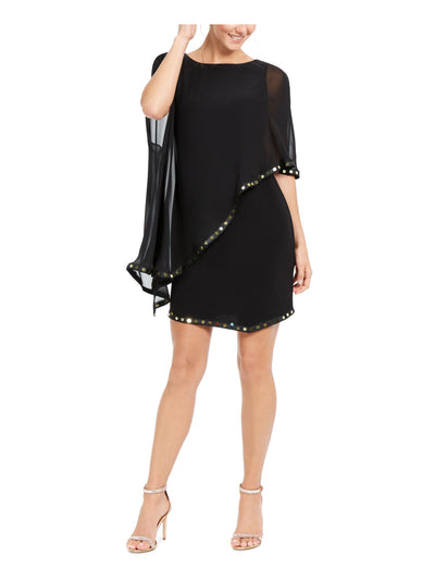 28th & Park Womens Black Sequined Overlay Sleeveless Jewel Neck Short Cocktail Sheath Dress S