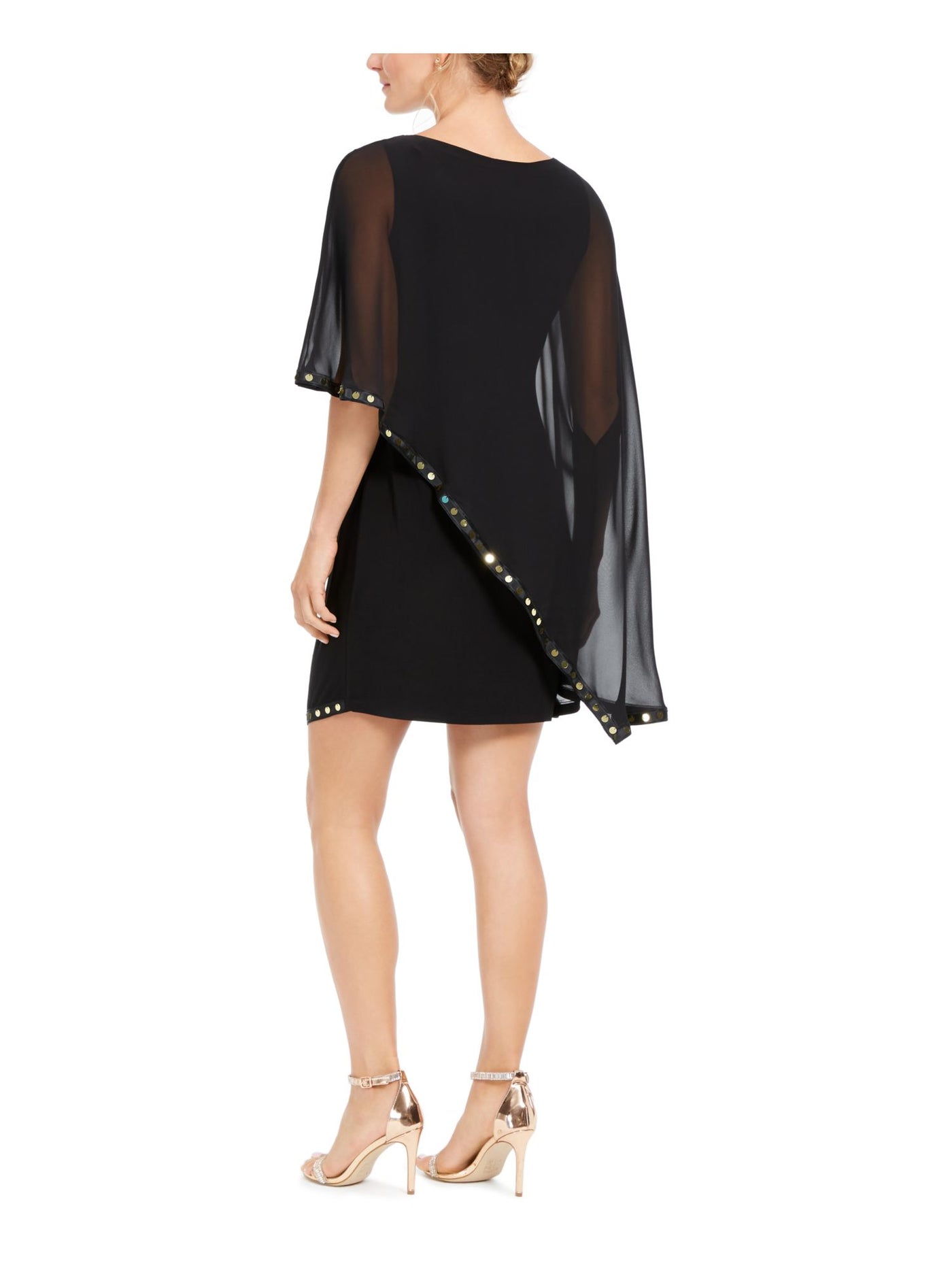 28th & Park Womens Black Sequined Overlay Sleeveless Jewel Neck Short Cocktail Sheath Dress S
