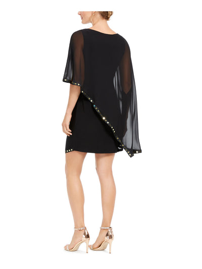 28th & Park Womens Black Sequined Overlay Sleeveless Jewel Neck Short Cocktail Sheath Dress S