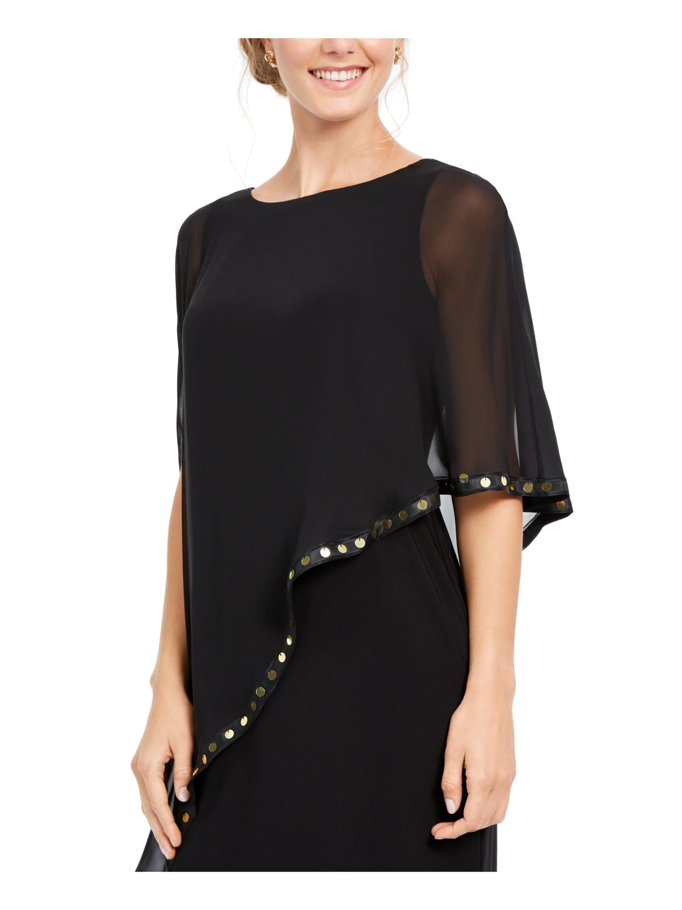 28th & Park Womens Black Sequined Overlay Sleeveless Jewel Neck Short Cocktail Sheath Dress S