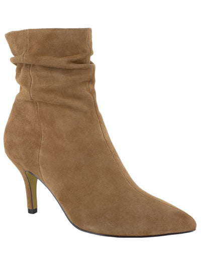 BELLA VITA Womens Brown Ruched Padded Danielle Pointed Toe Stiletto Zip-Up Leather Dress Booties 9.5 M