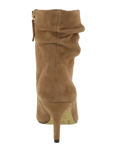 BELLA VITA Womens Brown Ruched Padded Danielle Pointed Toe Stiletto Zip-Up Leather Dress Booties 9.5 M