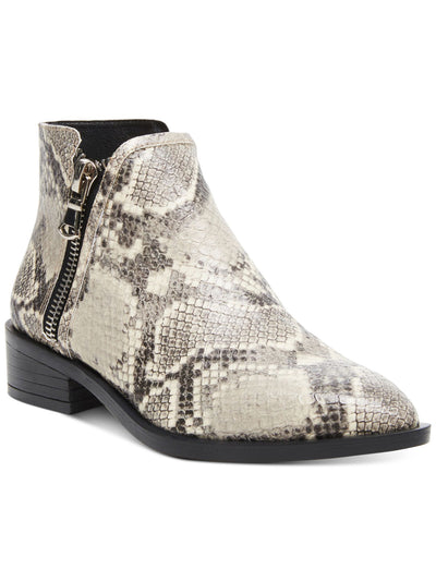 STEVE MADDEN Womens Beige Sanke Print Dual Side Zipper Closures Cushioned Hickory Almond Toe Block Heel Zip-Up Booties 8 M
