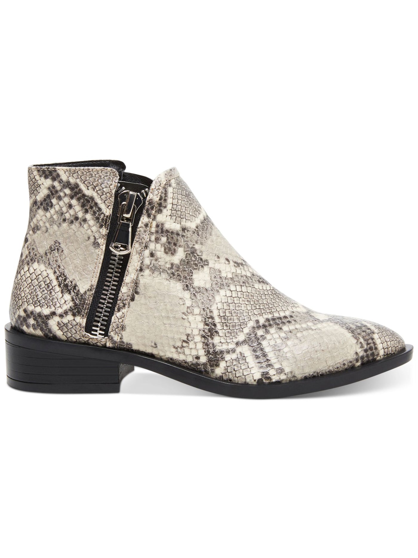 STEVE MADDEN Womens Beige Sanke Print Dual Side Zipper Closures Cushioned Hickory Almond Toe Block Heel Zip-Up Booties 8 M
