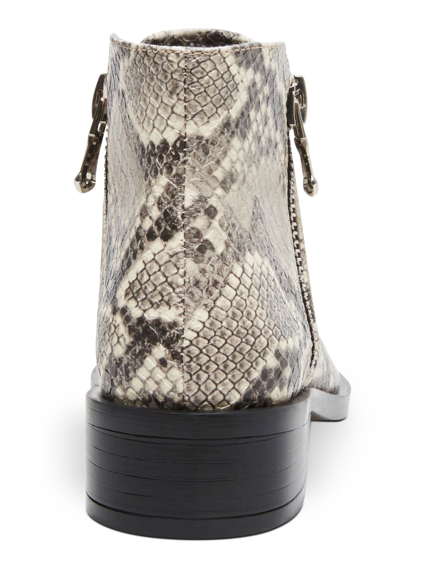 STEVE MADDEN Womens Beige Sanke Print Dual Side Zipper Closures Cushioned Hickory Almond Toe Block Heel Zip-Up Booties 8 M