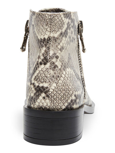 STEVE MADDEN Womens Beige Sanke Print Dual Side Zipper Closures Cushioned Hickory Almond Toe Block Heel Zip-Up Booties 8 M