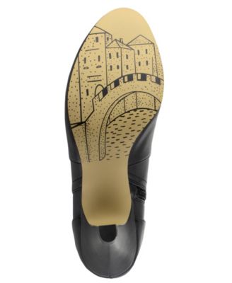 BELLA VITA Womens Black Padded Goring Wide Calf Buckle Accent Troy Almond Toe Cone Heel Zip-Up Dress Heeled Boots