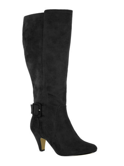 BELLA VITA Womens Black Covered Buckle Accent Goring Wide Calf Padded Troy Ii Almond Toe Sculpted Heel Zip-Up Dress Boots 6 M WC