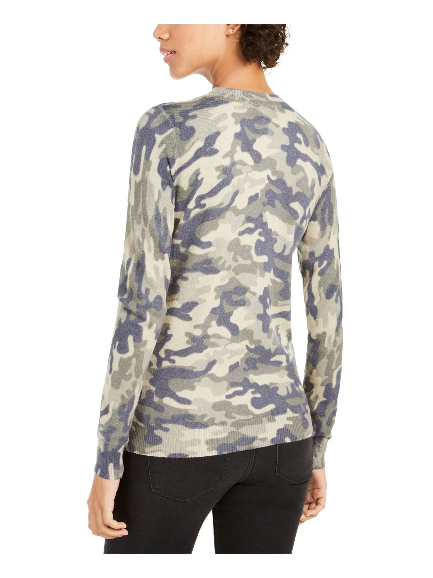 PLANET GOLD Womens Green Camouflage Long Sleeve Crew Neck Sweater M