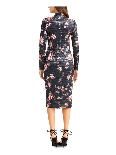 RACHEL ROY Womens Black Floral Long Sleeve Turtle Neck Midi Party Body Con Dress M