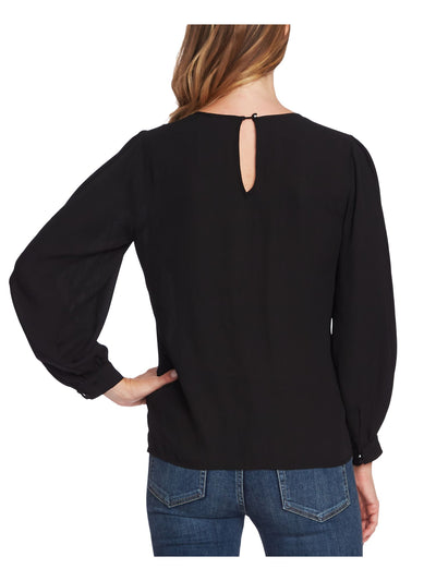 VINCE CAMUTO Womens Black Long Sleeve Jewel Neck Blouse S