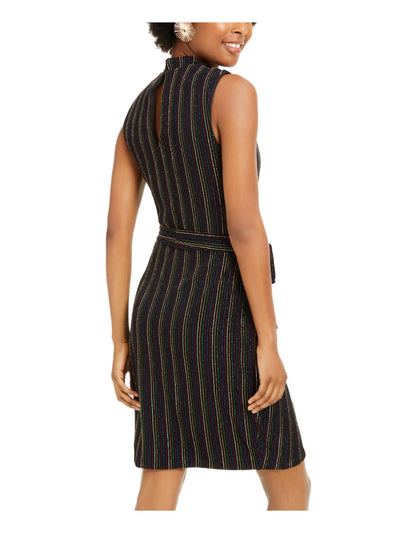 CITY STUDIO Womens Black Pinstripe Sleeveless Turtle Neck Above The Knee Cocktail Sheath Dress XXS