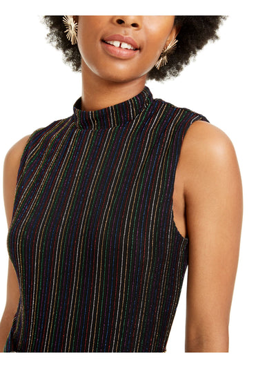 CITY STUDIO Womens Black Pinstripe Sleeveless Turtle Neck Above The Knee Cocktail Sheath Dress XS