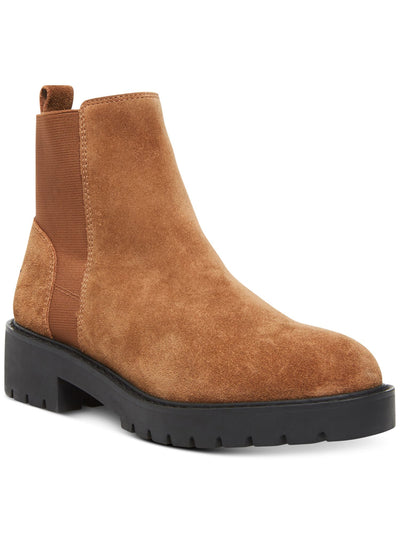 STEVE MADDEN Womens Brown 1/2" Platform Padded Stretch Gliding Chelsea Round Toe Block Heel Leather Booties 7.5 M