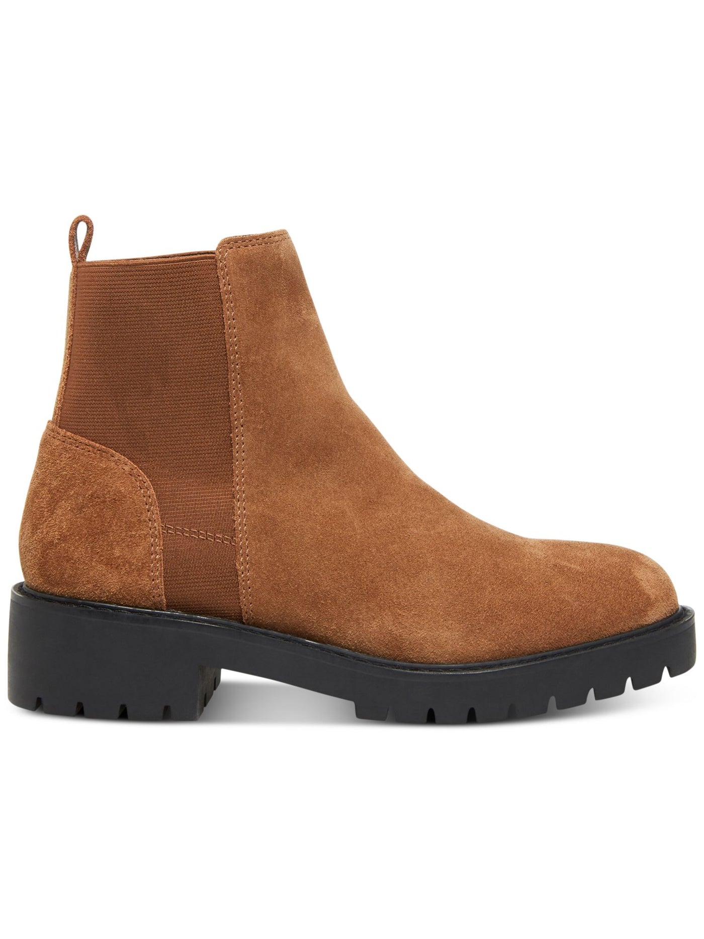 STEVE MADDEN Womens Brown 1/2" Platform Padded Stretch Gliding Chelsea Round Toe Block Heel Leather Booties 7.5 M