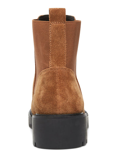 STEVE MADDEN Womens Brown 1/2" Platform Padded Stretch Gliding Chelsea Round Toe Block Heel Leather Booties 7.5 M