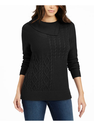 CHARTER CLUB Womens Black Ribbed Heather Long Sleeve Cowl Neck Sweater S