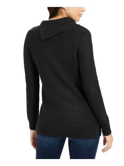 CHARTER CLUB Womens Black Ribbed Heather Long Sleeve Cowl Neck Sweater XS