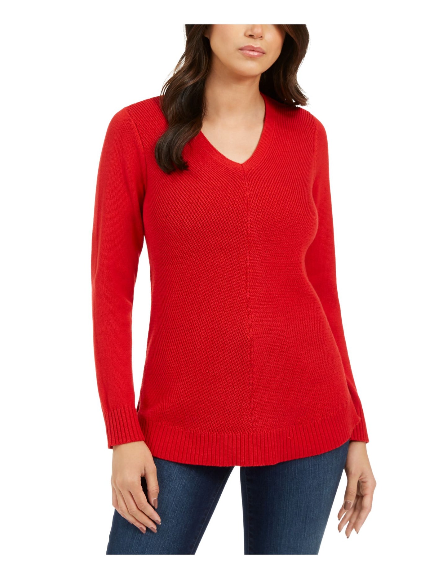 CHARTER CLUB Womens Ribbed Textured Long Sleeve V Neck T-Shirt