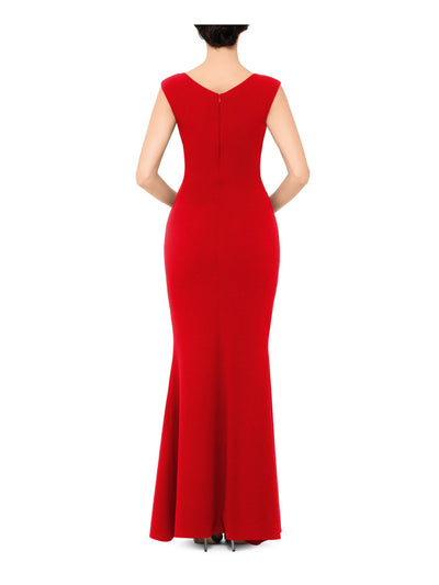 BETSY & ADAM Womens Red Sleeveless V Neck Full-Length Formal Sheath Dress Petites 4P