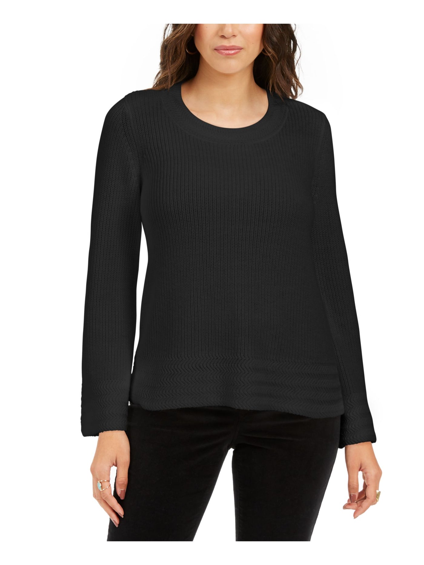 STYLE & COMPANY Womens Textured  Knitted Long Sleeve Scoop Neck T-Shirt