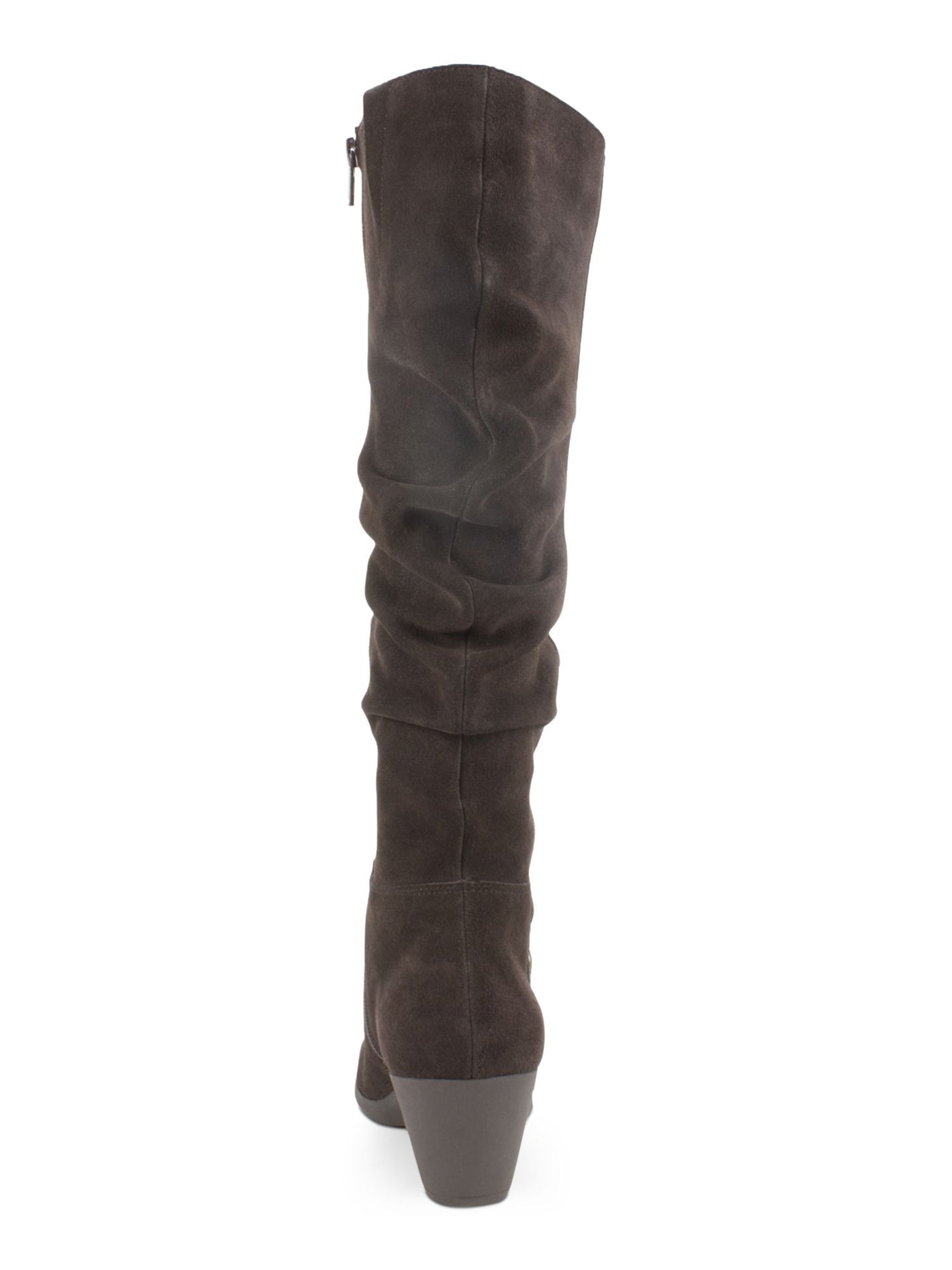 CLIFFS BY WHITE MOUNTAIN Womens Brown Stretch Gore Button Accent Ruched Averie Round Toe Block Heel Zip-Up Leather Boots Shoes 5.5 M