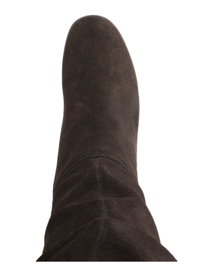 CLIFFS BY WHITE MOUNTAIN Womens Brown Stretch Gore Button Accent Ruched Averie Round Toe Block Heel Zip-Up Leather Boots Shoes 5.5 M