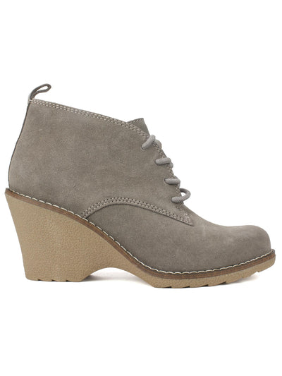 WHITE MOUNTAIN Womens Beige Cushioned Lambert Almond Toe Wedge Lace-Up Leather Dress Booties 10 M