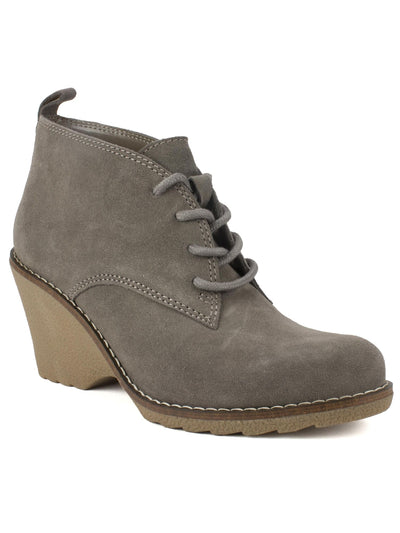 WHITE MOUNTAIN Womens Beige Cushioned Lambert Almond Toe Wedge Lace-Up Leather Dress Booties 10 M