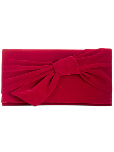 INC Women's Red Suede Bow Chain Strap Minaudiere Clutch Handbag