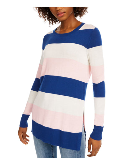 MAISON JULES Womens Navy Color Block Long Sleeve Jewel Neck T-Shirt M