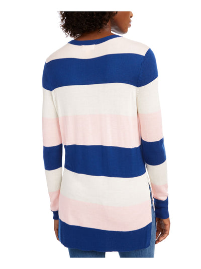 MAISON JULES Womens Navy Color Block Long Sleeve Jewel Neck T-Shirt M